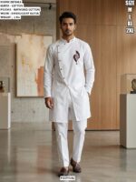 Cotton Kurta Pajama With Embroidery Butta