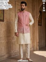 Silk Kurta Pyjama With Embroidered Malai Satin Koti