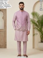 Silk Kurta Pyjama With Embroidered Malai Satin Koti