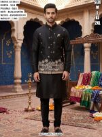 Silk Kurta Pyjama With Embroidered Malai Satin Koti