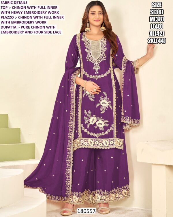 Chinon Heavy Embroidery Palazzo Suit