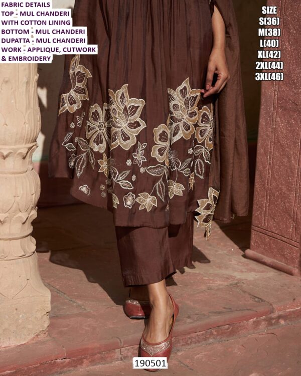 Mul Chanderi Suit Set With Applique Cutwork And Embroidery