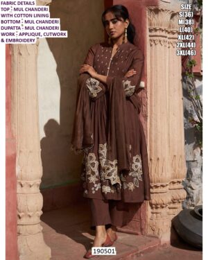 Mul Chanderi Suit Set With Applique Cutwork And Embroidery