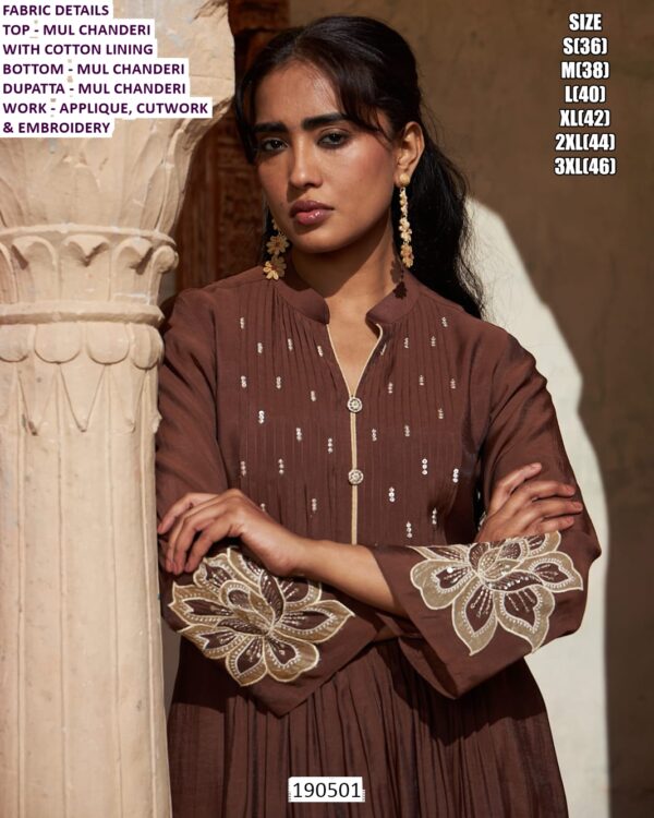 Mul Chanderi Suit Set With Applique Cutwork And Embroidery
