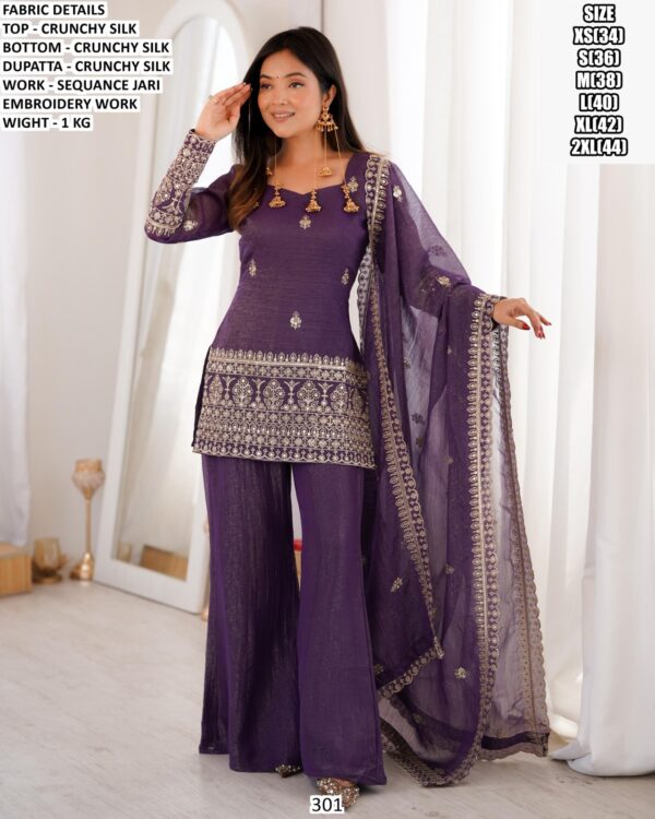 Designer Crunchy Silk Top Bottom Dupatta Set