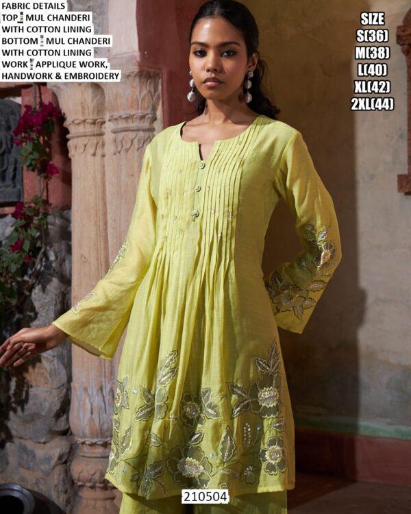 Designer Mul Chanderi Outfit With Applique Work