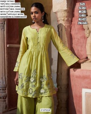 Designer Mul Chanderi Outfit With Applique Work