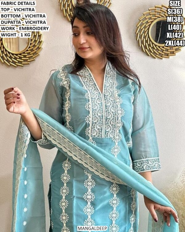 Vichitra Embroidered Suit Set For Women