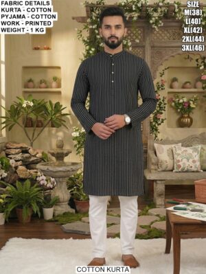 Cotton Printed Kurta Pajama Set For Men