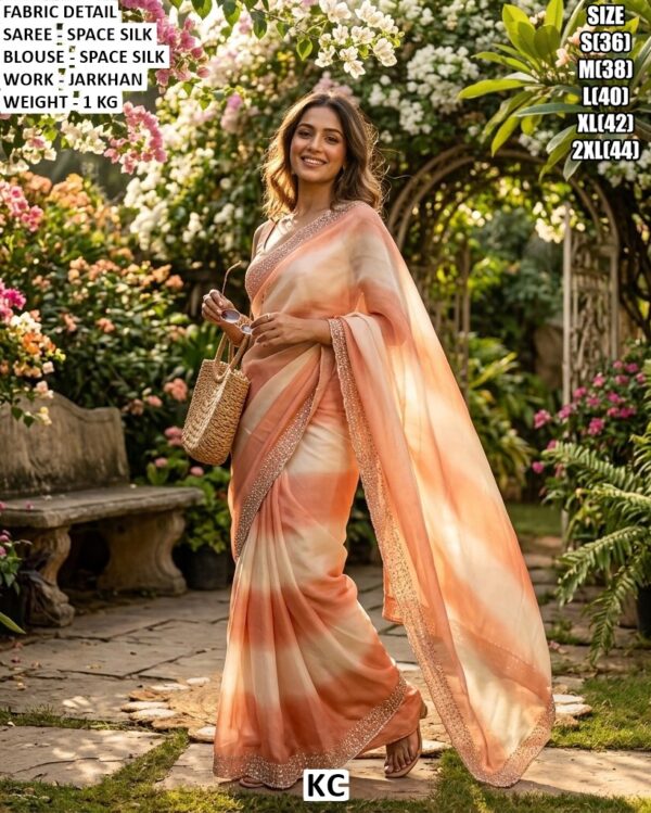 Space Silk Saree With Jarkhan Work And Matching Blouse