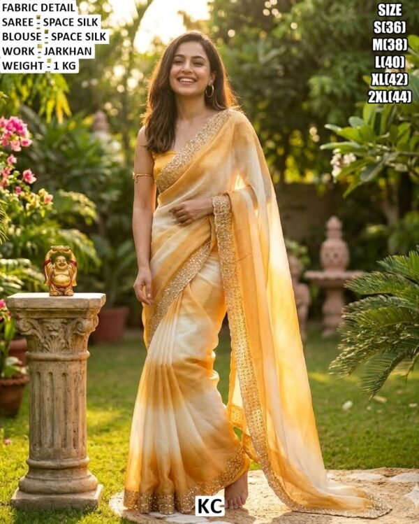 Space Silk Saree With Jarkhan Work And Matching Blouse