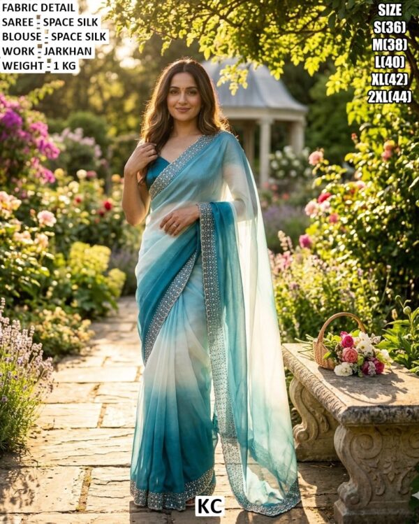 Space Silk Saree With Jarkhan Work And Matching Blouse