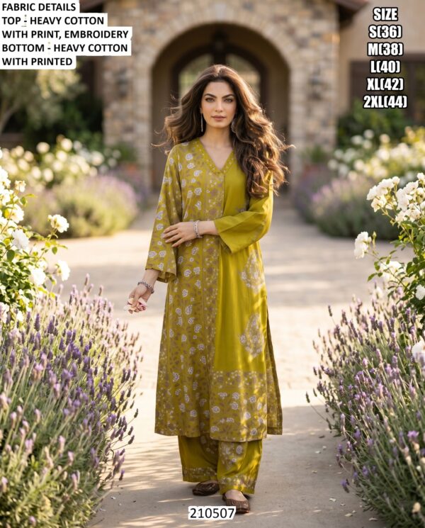 Heavy Cotton Top Bottom Set With Print And Embroidery