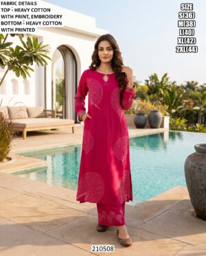 Heavy Cotton Top Bottom Set With Print And Embroidery