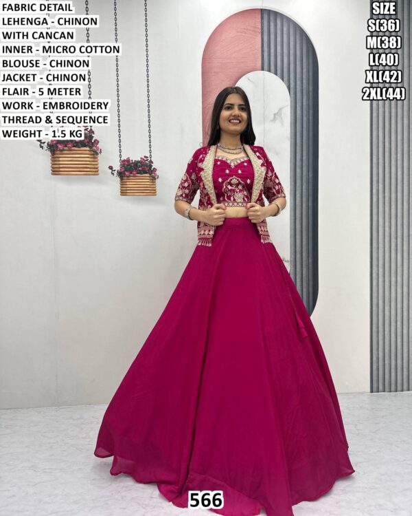 Stylish Chinon Lehenga With Jacket For Women