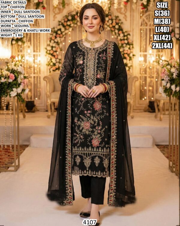 Chiffon Sequins Embroidery Suit With Dupatta