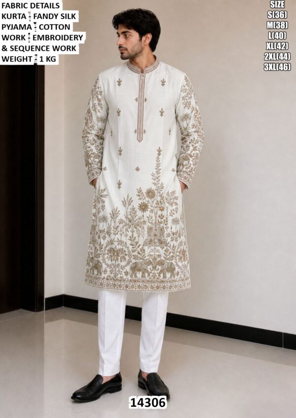 Men Kurta Pajama Set With Embroidery Work