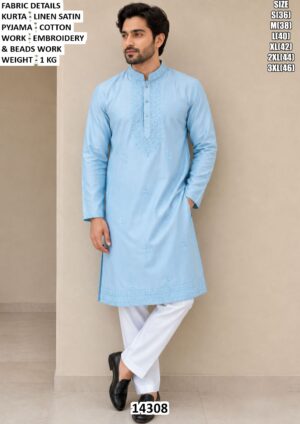 Men Kurta Pajama Set With Embroidery Work