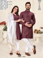 Couple Kurta Kurti Set With Cotton Bottom Dupatta And Jacquard Work