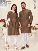 Couple Kurta Kurti Set With Cotton Bottom Dupatta And Jacquard Work
