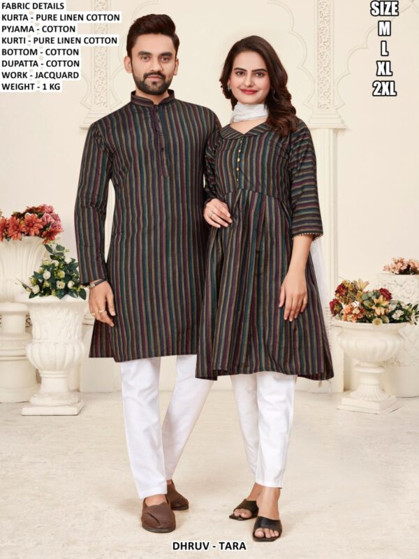 Couple Kurta Kurti Set With Cotton Bottom Dupatta And Jacquard Work