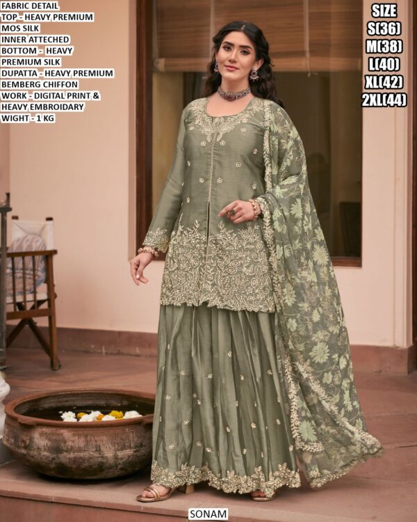 Mos Silk Top Bottom Dupatta Set For Women