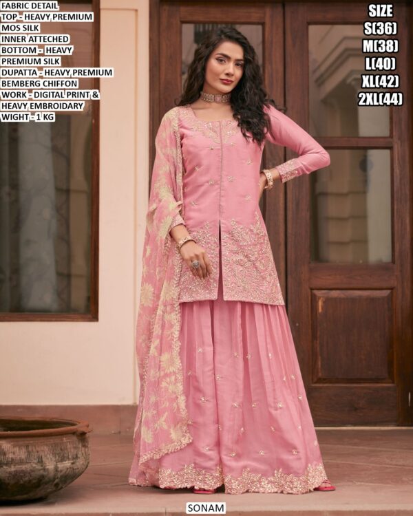 Mos Silk Top Bottom Dupatta Set For Women