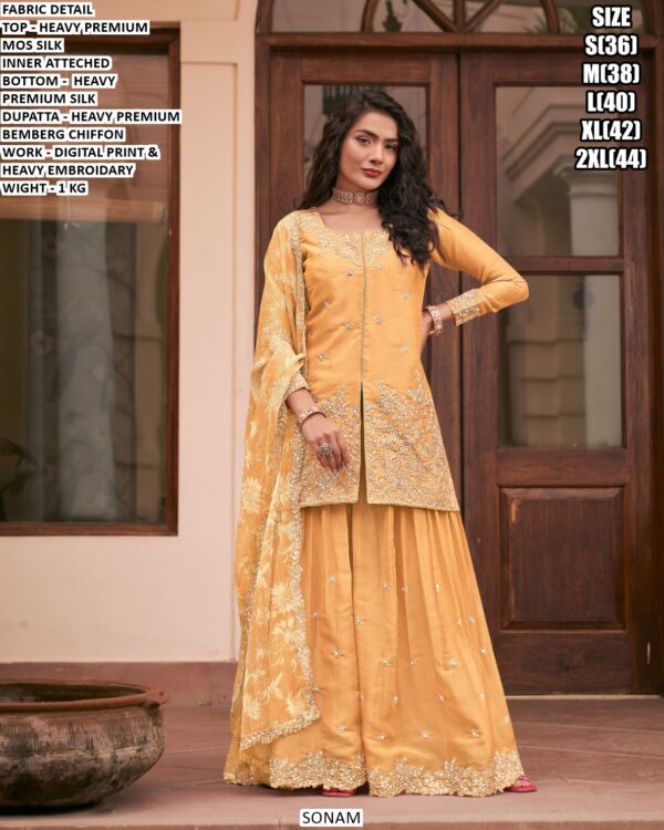 Mos Silk Top Bottom Dupatta Set For Women