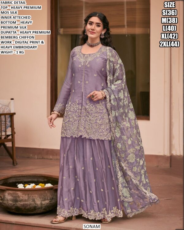 Mos Silk Top Bottom Dupatta Set For Women