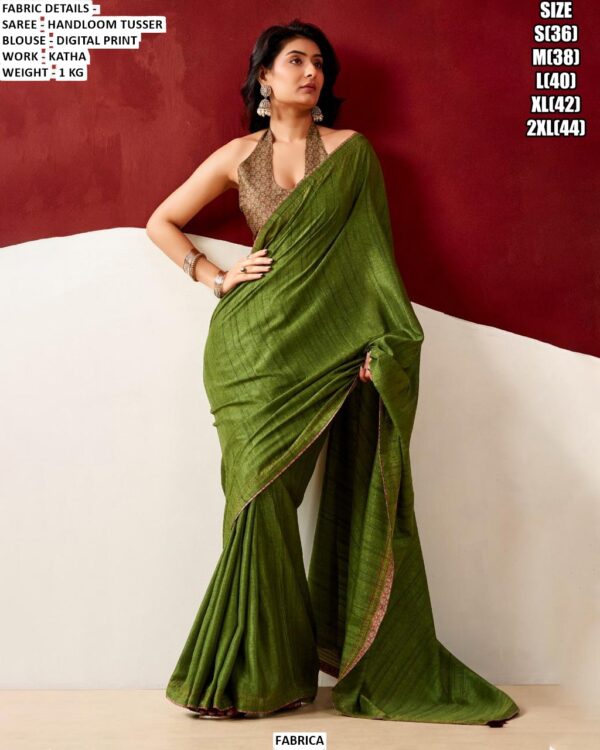 Handloom Tusser Saree With Digital Print Blouse