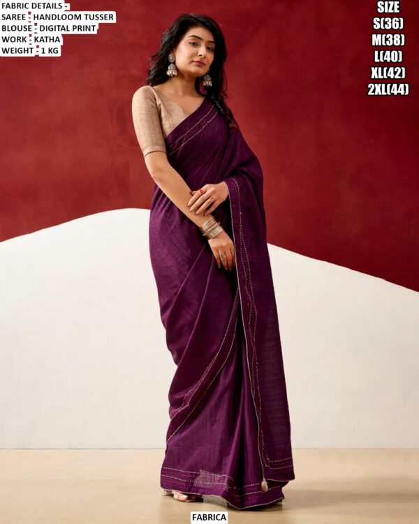 Handloom Tusser Saree With Digital Print Blouse