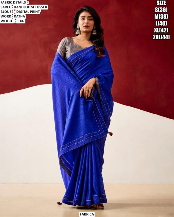 Handloom Tusser Saree With Digital Print Blouse