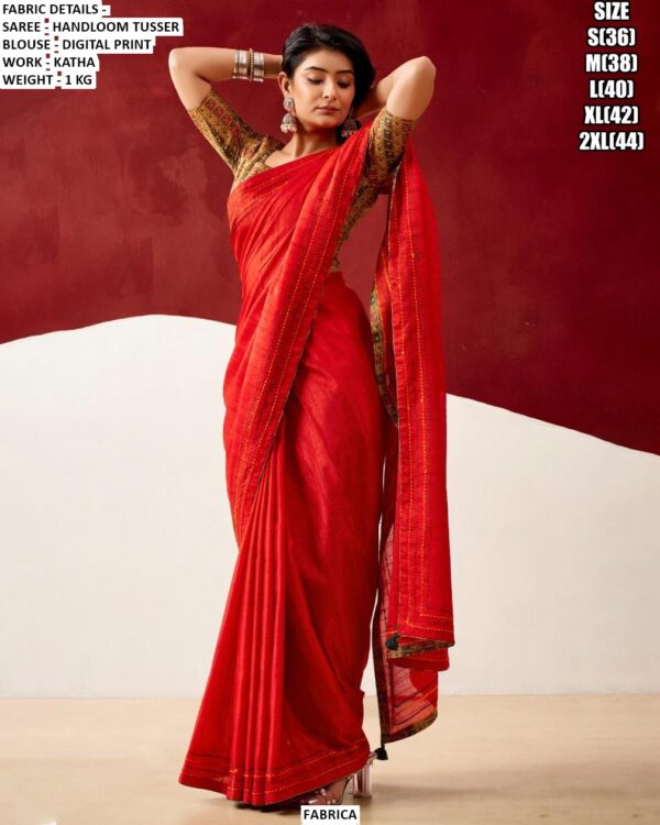 Handloom Tusser Saree With Digital Print Blouse
