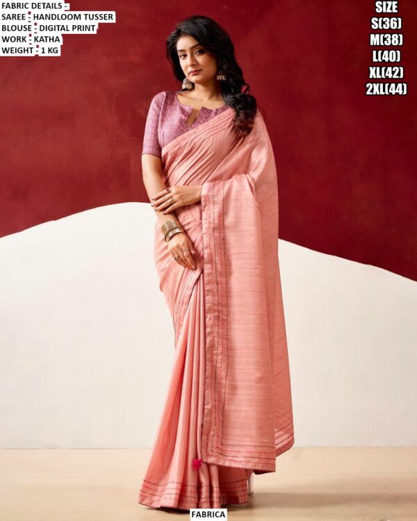 Handloom Tusser Saree With Digital Print Blouse