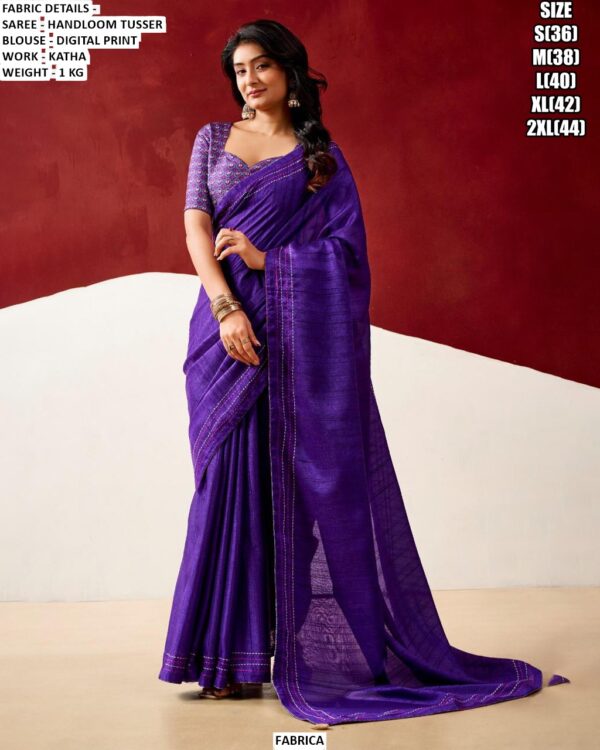 Handloom Tusser Saree With Digital Print Blouse