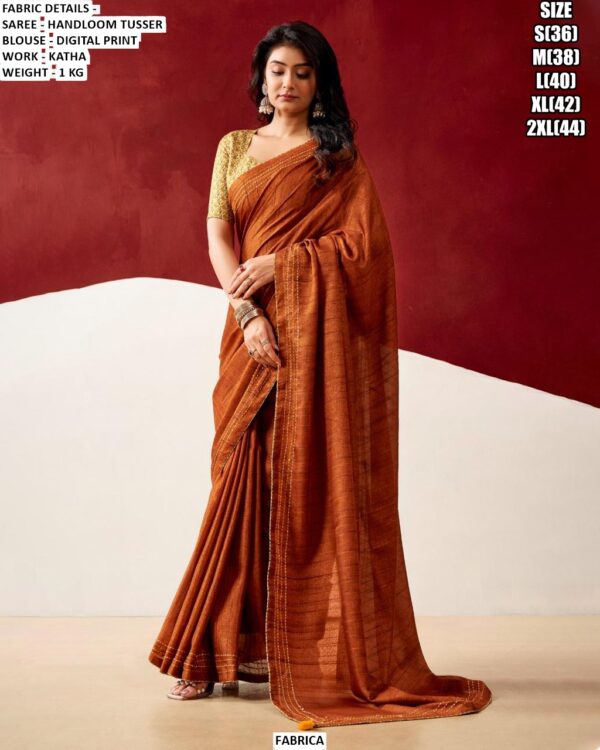 Handloom Tusser Saree With Digital Print Blouse