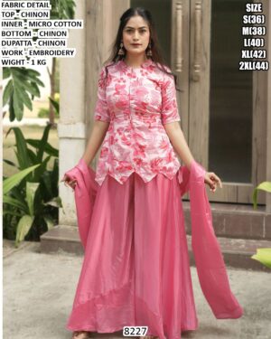 Designer Chinon Top Bottom Dupatta Set