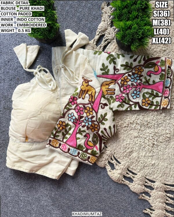 Pure Khadi Cotton Embroidered Blouse