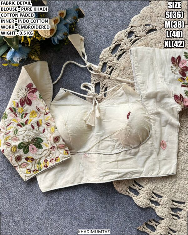 Pure Khadi Cotton Embroidered Blouse