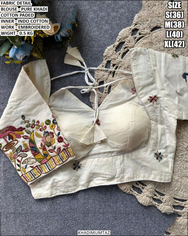 Pure Khadi Cotton Embroidered Blouse