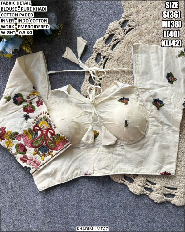 Pure Khadi Cotton Embroidered Blouse