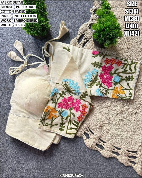 Pure Khadi Cotton Embroidered Blouse