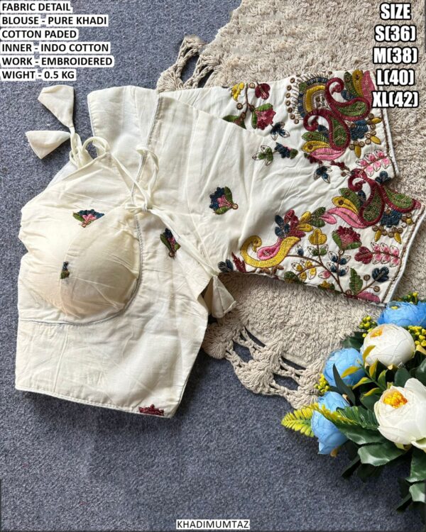 Pure Khadi Cotton Embroidered Blouse