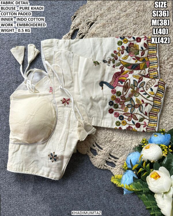Pure Khadi Cotton Embroidered Blouse