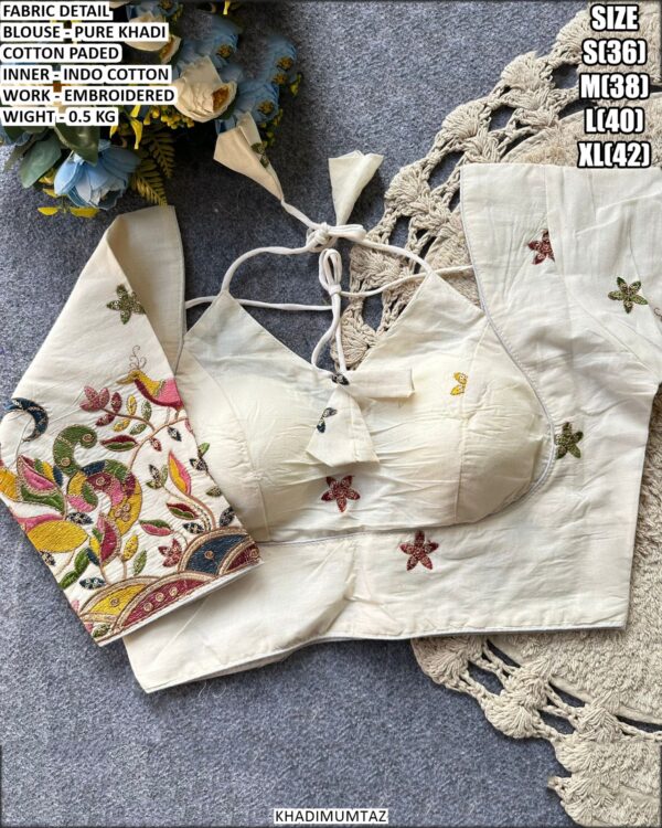 Pure Khadi Cotton Embroidered Blouse