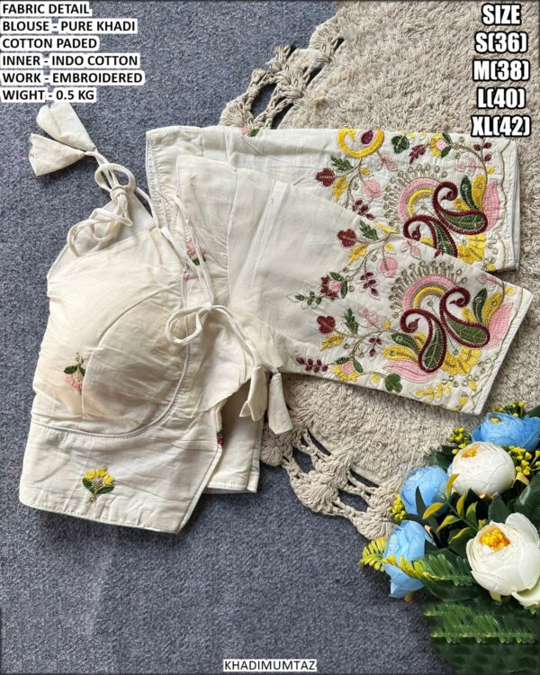 Pure Khadi Cotton Embroidered Blouse