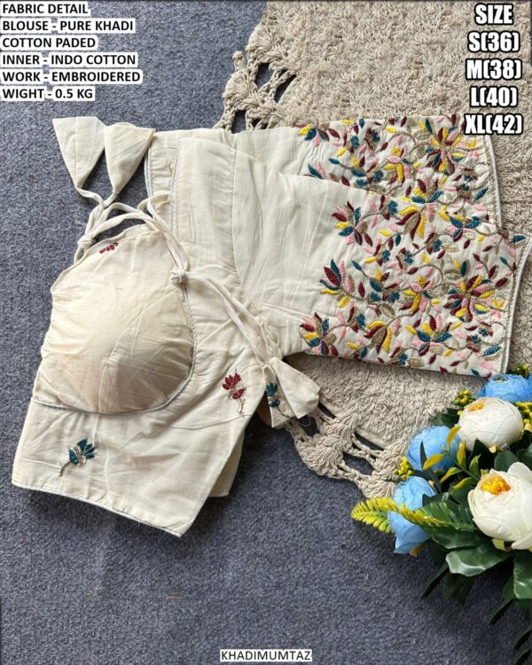 Pure Khadi Cotton Embroidered Blouse