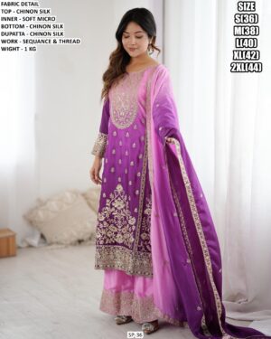 Heavy Thread Work Suit With Chinon Silk Dupatta