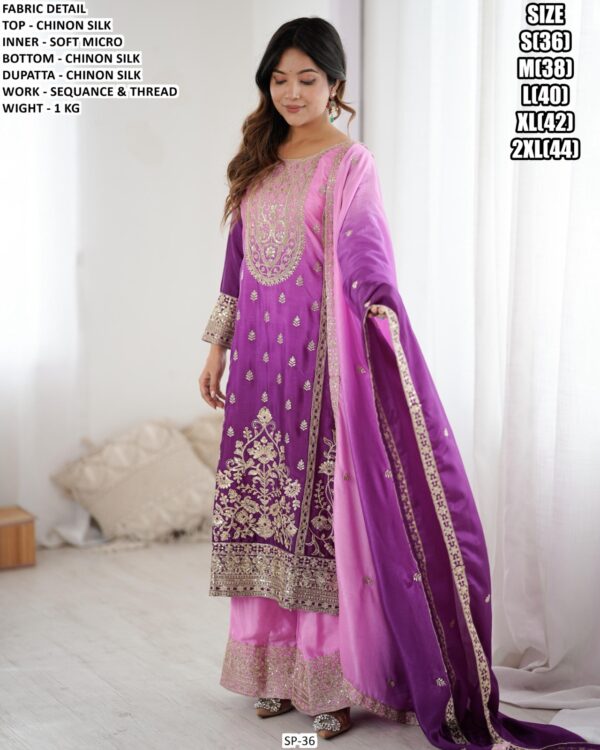 Heavy Thread Work Suit With Chinon Silk Dupatta