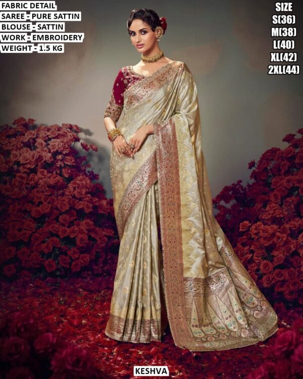 Heavy Embroidery Satin Saree For Occasion Wear